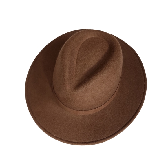 Nine West Plain Pinched Fedora Wide Brim Brown Hat - Picture 3 of 6